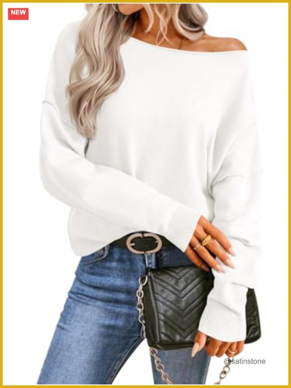Womens Off The Shoulder Knit Pullover Sweater Soft Long Sleeve Fall Top
